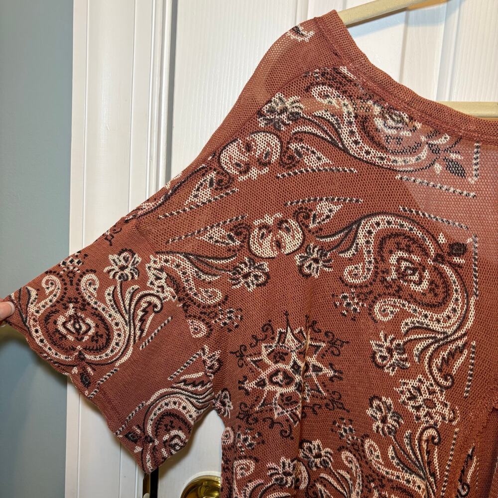 Free People Top Womens Small Paisley Knit Oversized Boho Festival Terracotta - Picture 13 of 16